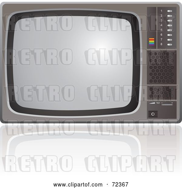Vector Clip Art of Retro Old Fashioned Silver TV Set with a Reflection