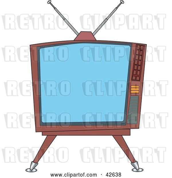 Vector Clip Art of Retro Old Fashioned Square Tv on a Stand