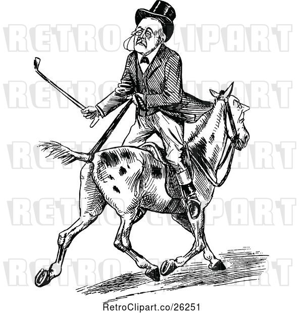 Vector Clip Art of Retro Old Guy Riding Backwards on a Horse