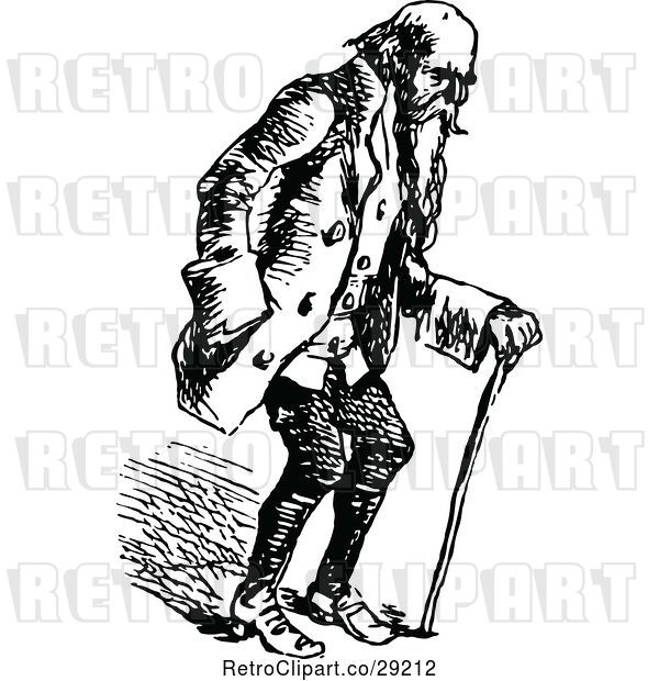 Vector Clip Art of Retro Old Guy Using a Cane