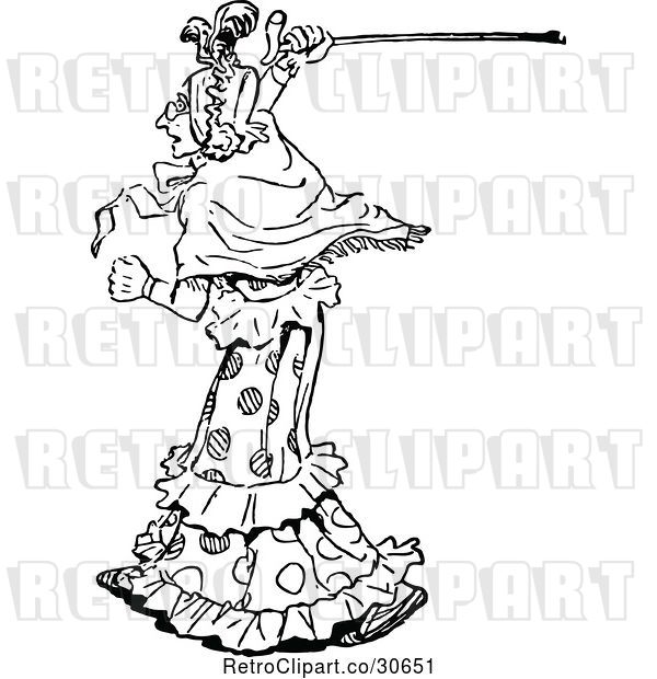 Vector Clip Art of Retro Old Lady Waving Her Cane