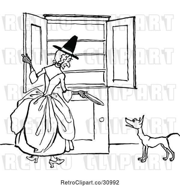 Vector Clip Art of Retro Old Mother Hubbard and Dog