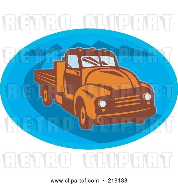 Vector Clip Art of Retro Orange and Blue Pickup Truck Logo