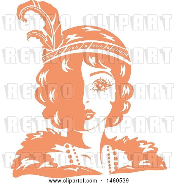Vector Clip Art of Retro Orange and White Flapper Girl Wearing a Feathered Headband