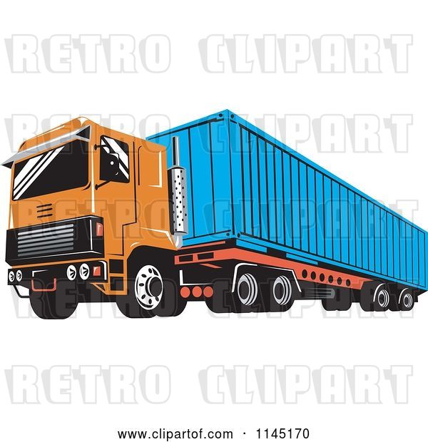 Vector Clip Art of Retro Orange Big Rig Truck