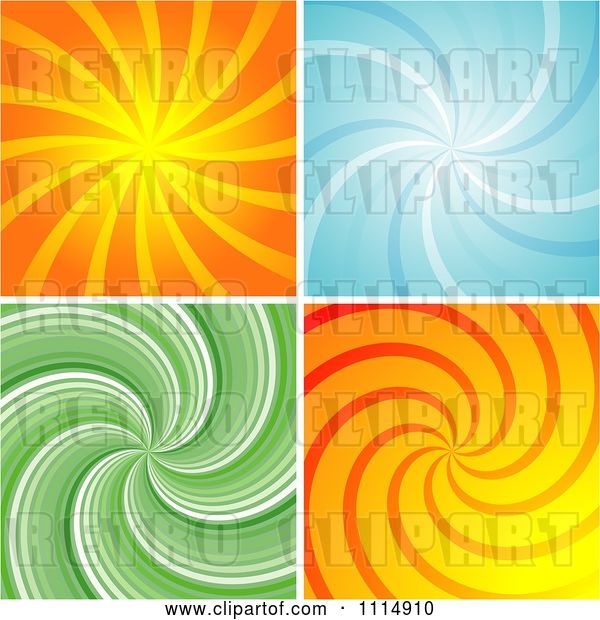 Vector Clip Art of Retro Orange Blue and Green Swirl Backgrounds