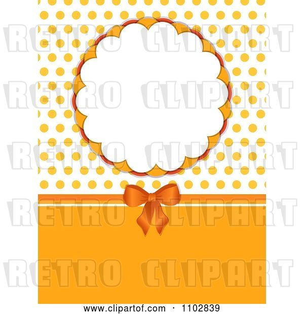 Vector Clip Art of Retro Orange Bow with a Round Frame and Polka Dots
