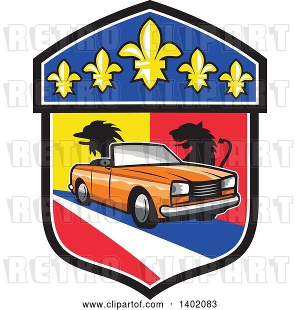 Vector Clip Art of Retro Orange Cabriolet Convertible Coupe Car French Coat of Arms Crest