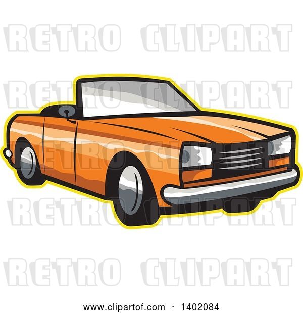 Vector Clip Art of Retro Orange Cabriolet Convertible Coupe Car with a Yellow Outline
