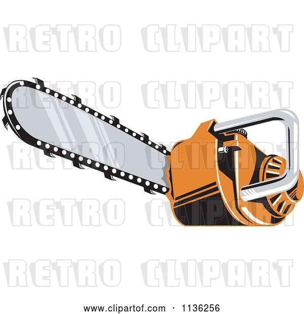 Vector Clip Art of Retro Orange Chainsaw