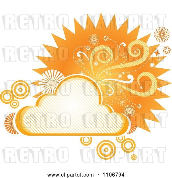 Vector Clip Art of Retro Orange Cloud Circle Floral and Burst Frame