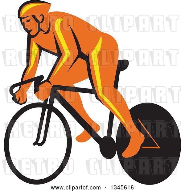 Vector Clip Art of Retro Orange Cyclst Racing a Bicycle