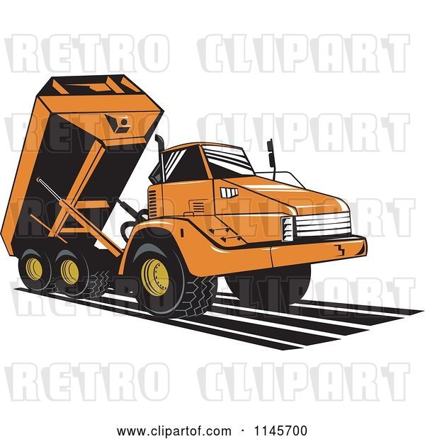 Vector Clip Art of Retro Orange Dump Truck