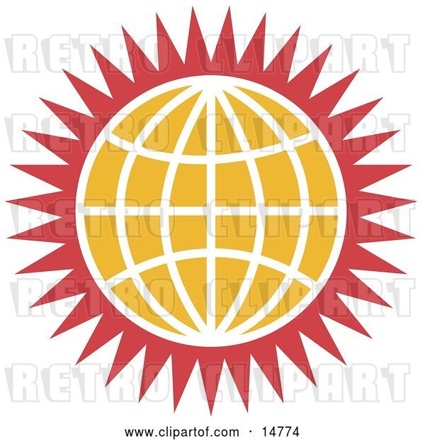 Vector Clip Art of Retro Orange Globe with White Lines and Red Spikes
