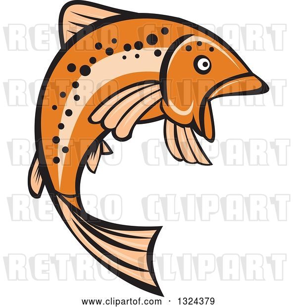 Vector Clip Art of Retro Orange Leaping Rainbow Trout Fish