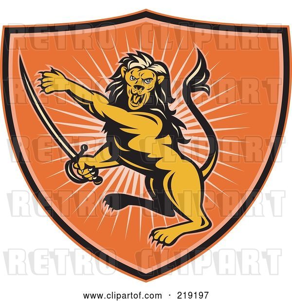 Vector Clip Art of Retro Orange Lion Shield Logo