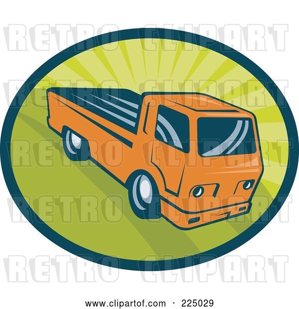 Vector Clip Art of Retro Orange Pickup Truck on Green Logo