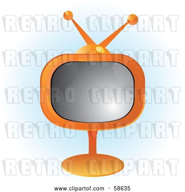 Vector Clip Art of Retro Orange Tv on a Stand