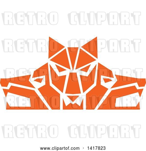 Vector Clip Art of Retro Orange Wolf Heads Facing Front and to the Sides