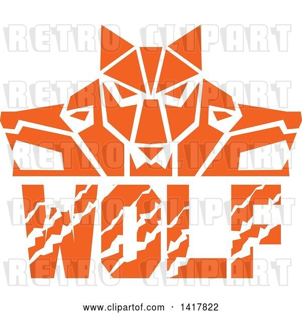 Vector Clip Art of Retro Orange Wolf Heads Facing Front and to the Sides over Text