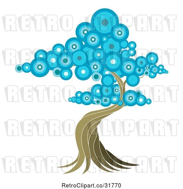 Vector Clip Art of Retro Oriental Tree with Blue Circle Foliage