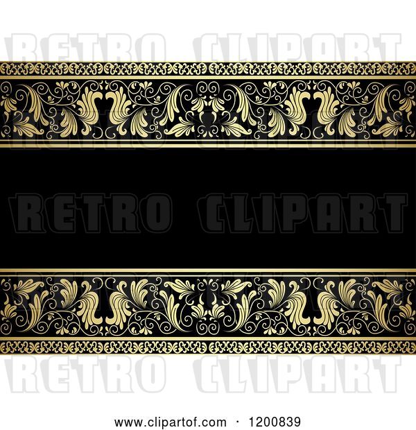 Vector Clip Art of Retro Ornate Black and Gold Ornate Background with Text Space