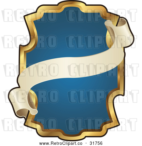 Vector Clip Art of Retro Ornate Blue and Gold Banner Frame with Copyspace