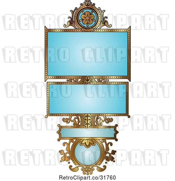Vector Clip Art of Retro Ornate Blue and Gold Floral Frame with Copyspace