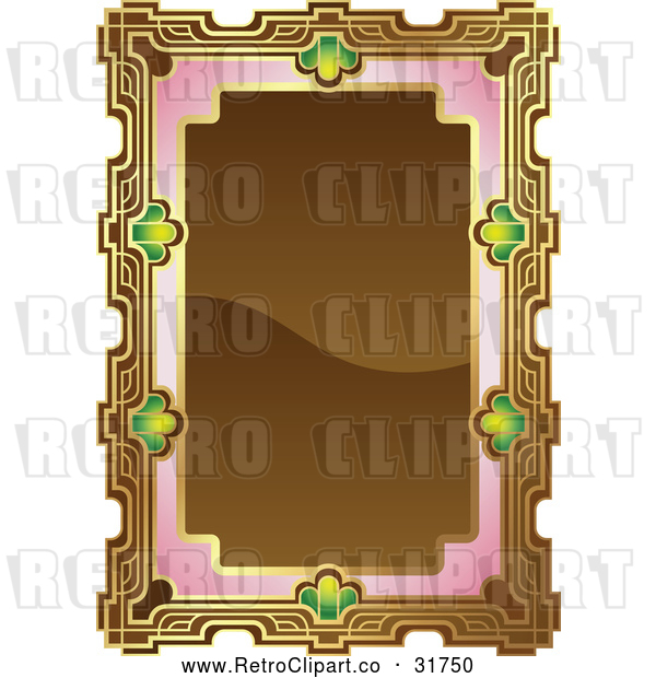 Vector Clip Art of Retro Ornate Brown, Pink and Gold Frame with Copyspace