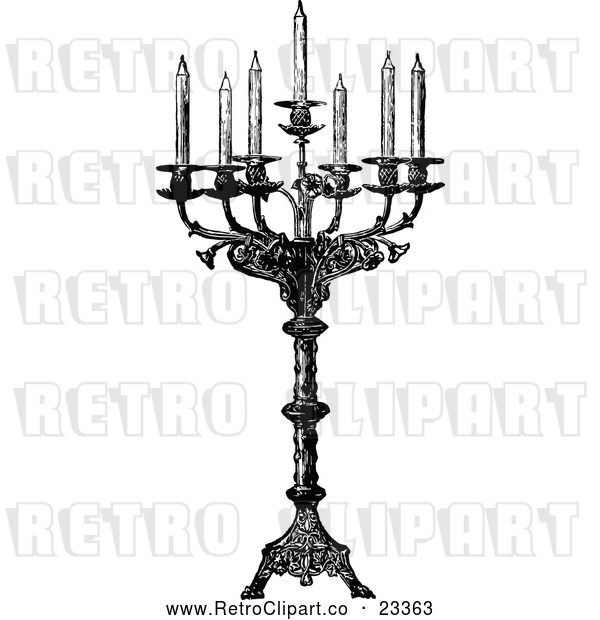 Vector Clip Art of Retro Ornate Candelabra with Seven Tapers