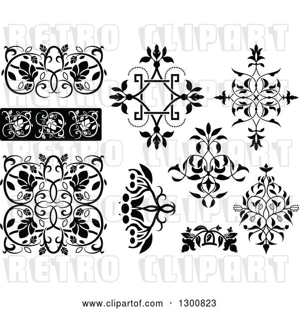 Vector Clip Art of Retro Ornate Floral Design Elements