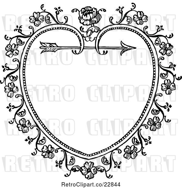 Vector Clip Art of Retro Ornate Floral Heart and Arrow Frame