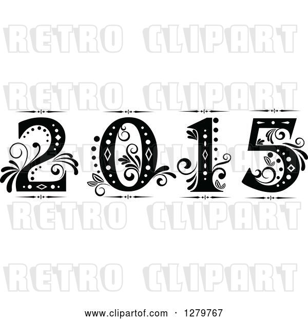 Vector Clip Art of Retro Ornate Floral Styled New Year 2015