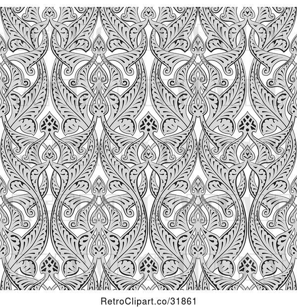 Vector Clip Art of Retro Ornate Gray Seamless Art Nouveau Pattern Background