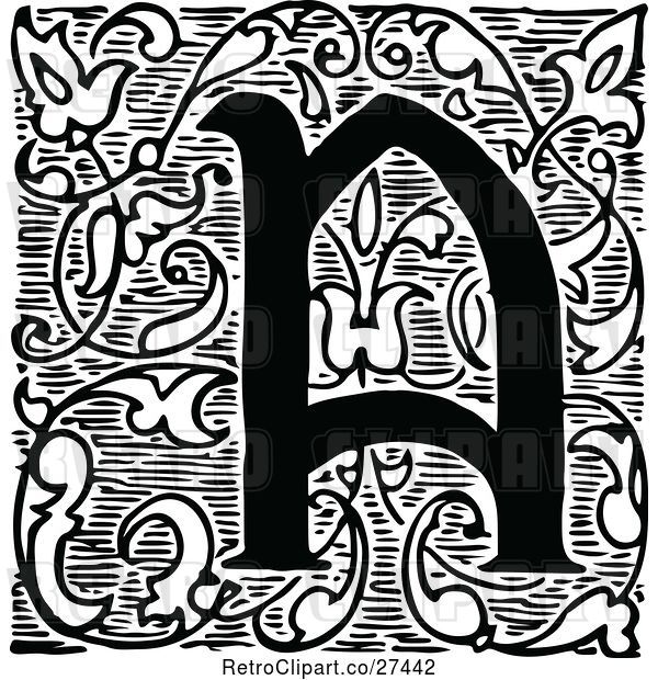 Vector Clip Art of Retro Ornate Letter a with Vines