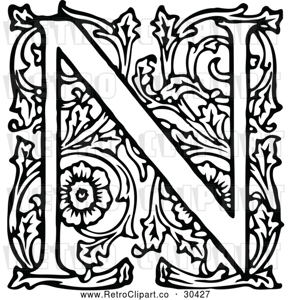 Vector Clip Art of Retro Ornate Letter N
