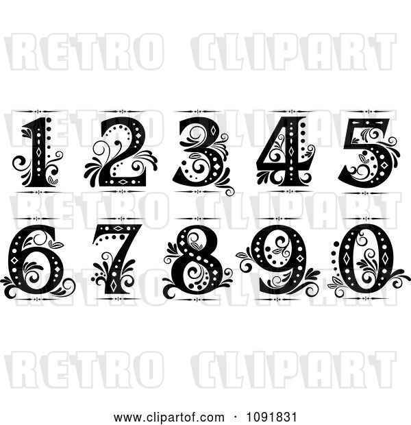 Vector Clip Art of Retro Ornate Old Fashioned Numbers
