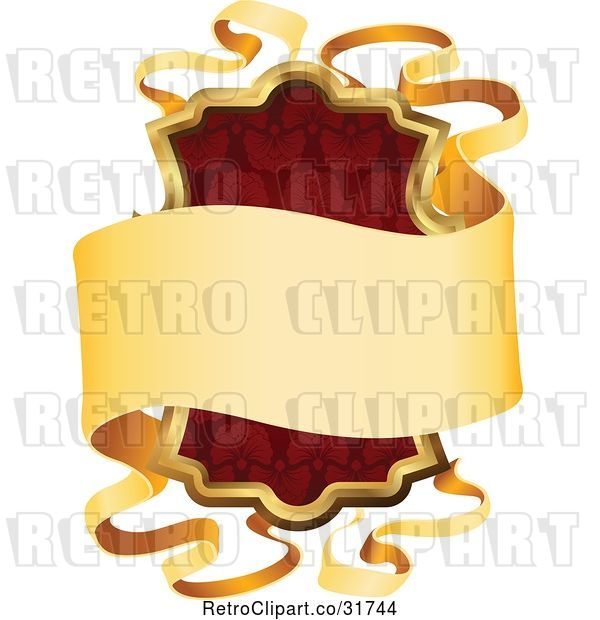 Vector Clip Art of Retro Ornate Red Shield and Gold Banner Frame with Copyspace