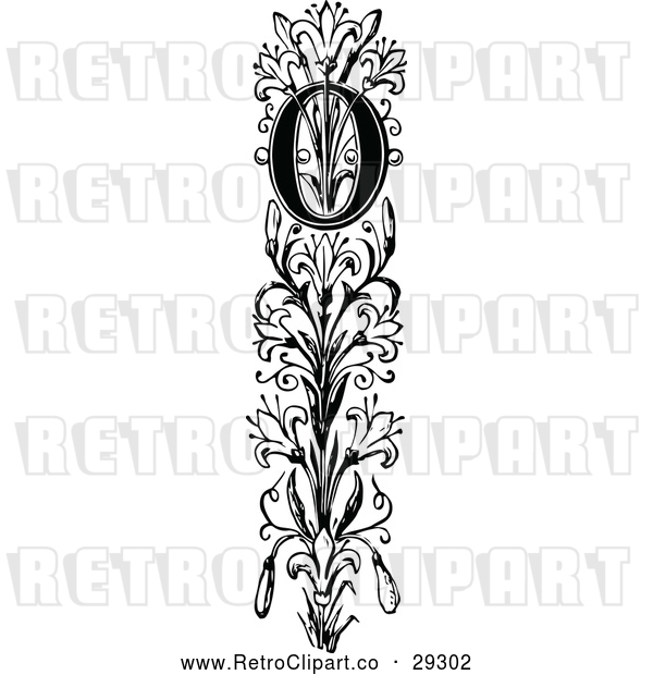 Vector Clip Art of Retro Ornate Vertical Alphabet Letter Floral O