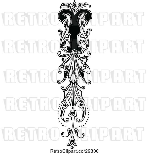 Vector Clip Art of Retro Ornate Vertical Alphabet Letter Floral T