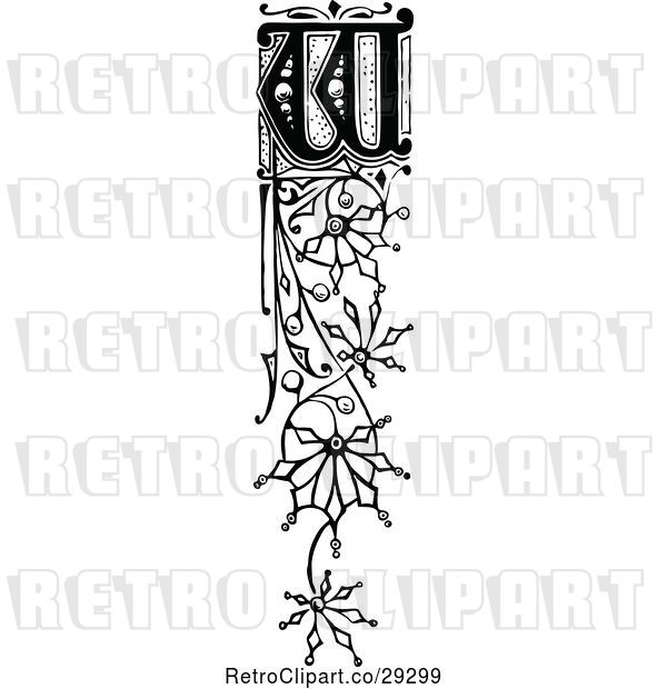 Vector Clip Art of Retro Ornate Vertical Alphabet Letter Floral W