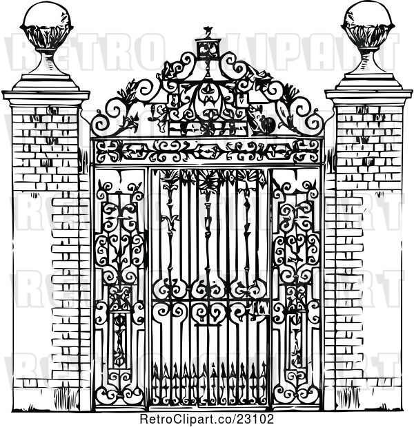 Vector Clip Art of Retro Ornate Wrought Iron Gate