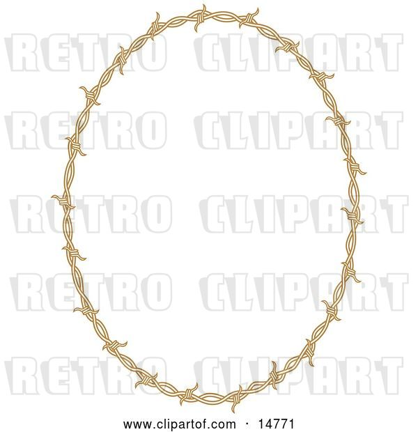 Vector Clip Art of Retro Oval Border Frame of Barbed Wire over a White Background