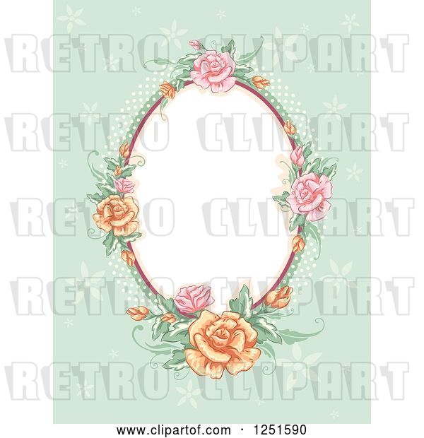 Vector Clip Art of Retro Oval Rose Frame on Green
