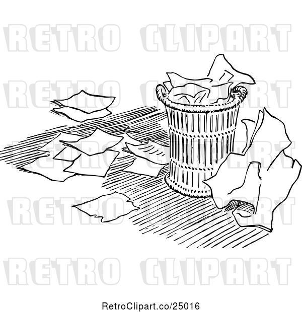Vector Clip Art of Retro over Flowing Trash Can