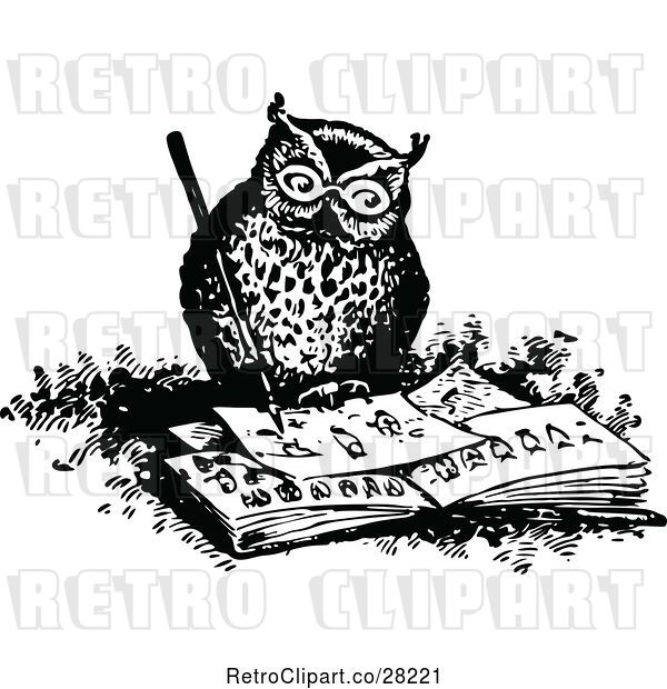 Vector Clip Art of Retro Owl Drawing