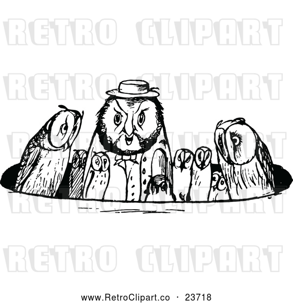 Vector Clip Art of Retro Owl Family in a Circle