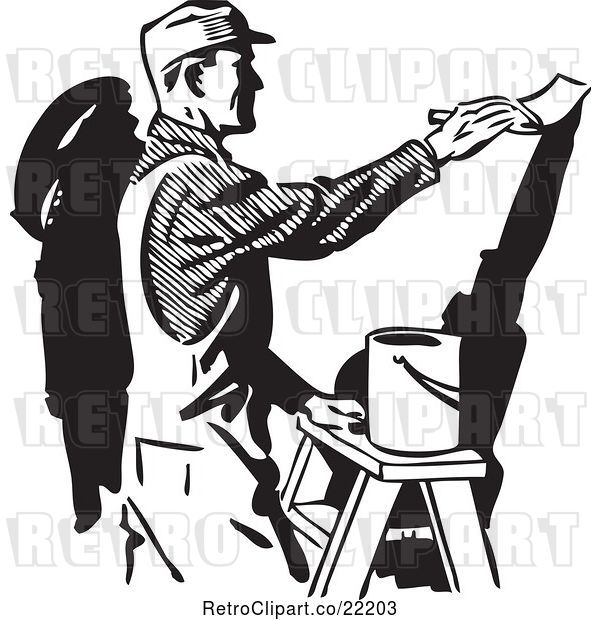 Vector Clip Art of Retro Painter Painting a Wall