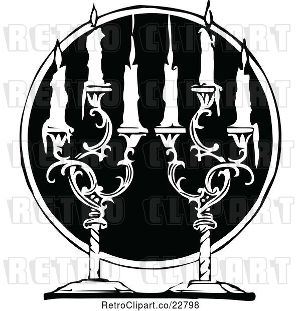 Vector Clip Art of Retro Pair of Candle Sticks over a Black Circle