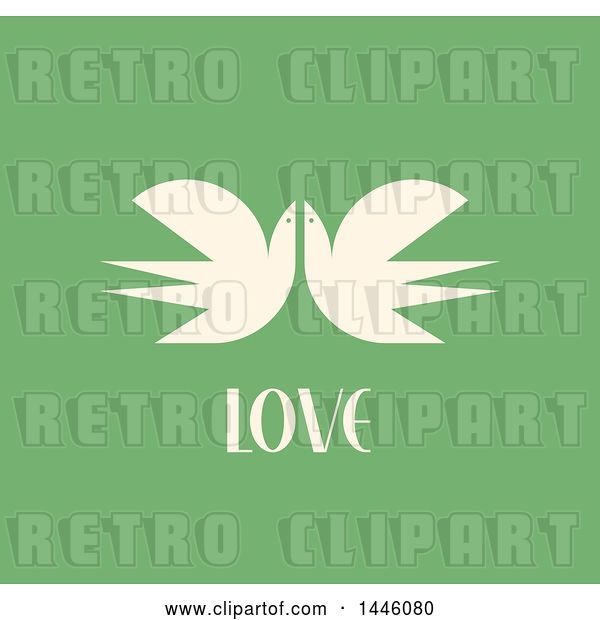 Vector Clip Art of Retro Pair of Flying Cranes with Love Text on Green